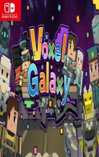 Official cover art for Voxel Galaxy showing its neon‑lit spacecraft and bold title on a star‑filled backdrop