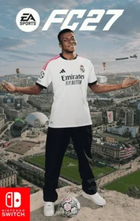 The official cover art for EA SPORTS FC™ 27 showcases a dynamic football match with players in motion, highlighting the game’s vibrant visual style and realistic action, designed to capture the essence of modern football simulation on Nintendo Switch.